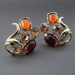 Vintage Selro Selini Amber Topaz Earrings – Sculptural Baroque Design